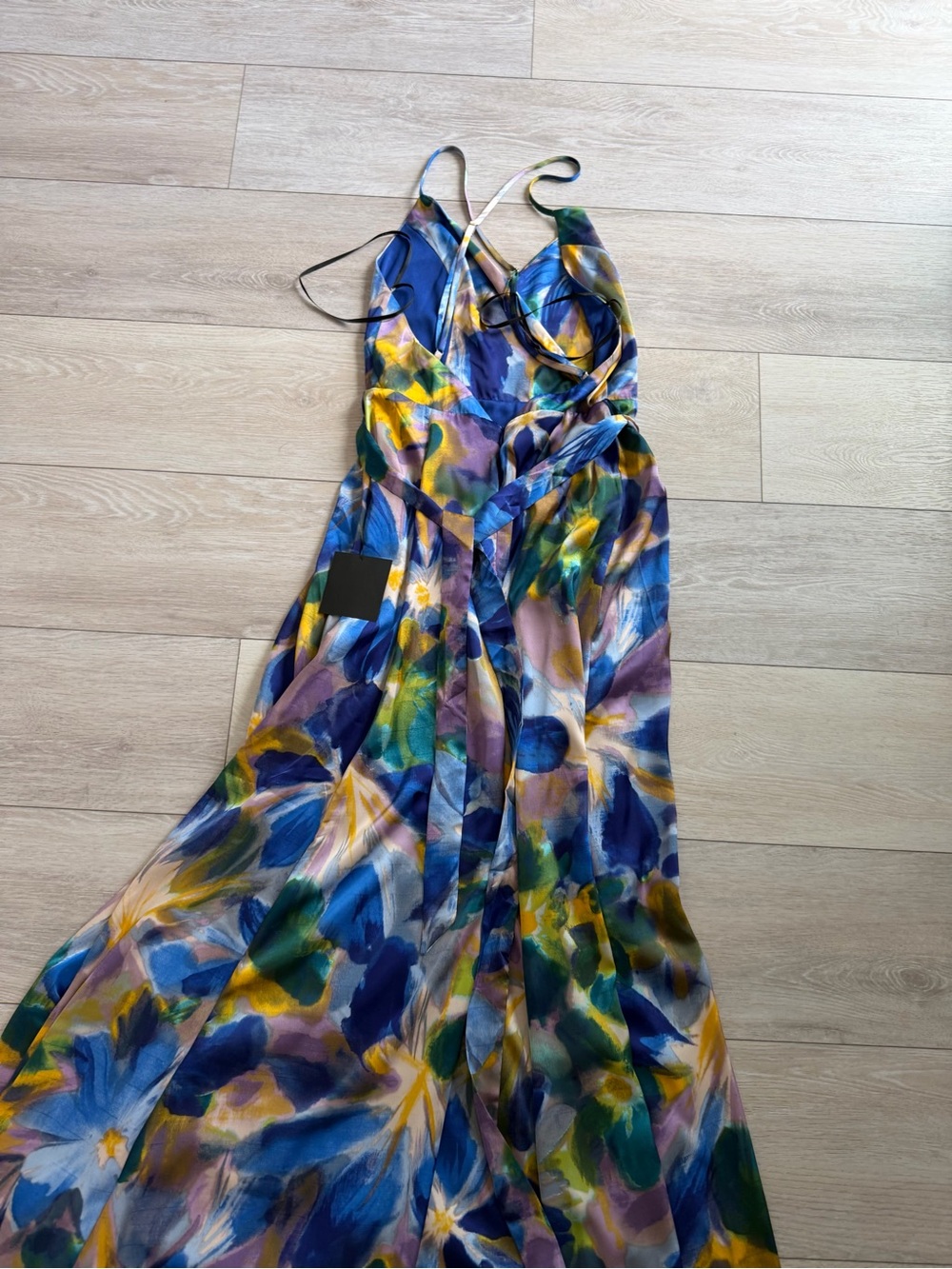 LuLus Still the One Blue Multi Floral Print Satin Maxi Dress women’s size small - Picture 9 of 10